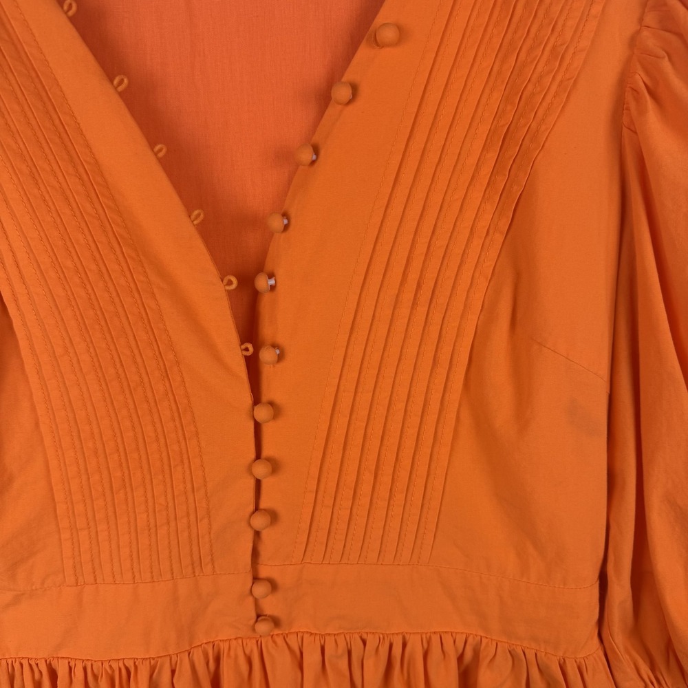 Showpo Zandra Mini Dress Size 8 Orange Puff Sleeve Cotton Poplin Vibrant Bright - Picture 4 of 15